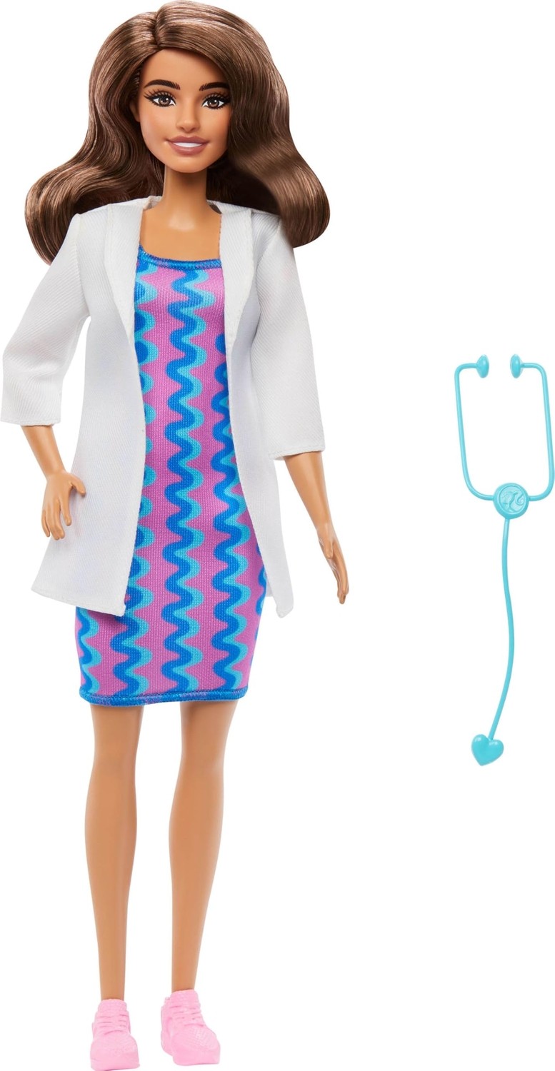 Aesco Barbie Çıkarılabilir Beyaz Önlüğü, Elbisesi, Ayakkabıları ve Stetoskop Aksesuarıyla Barbie Kariyer Bebekleri Doktor Bebek, JKF76 görsel 5