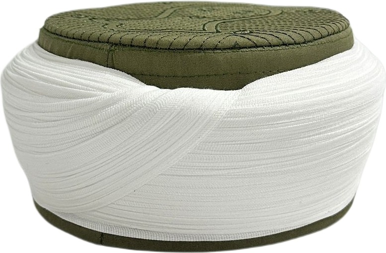 Sarıkhane Namaz Sarığı-Beyaz Kumaş-Yeşil Takke-Nâli Şerif-5 Metre görsel 4