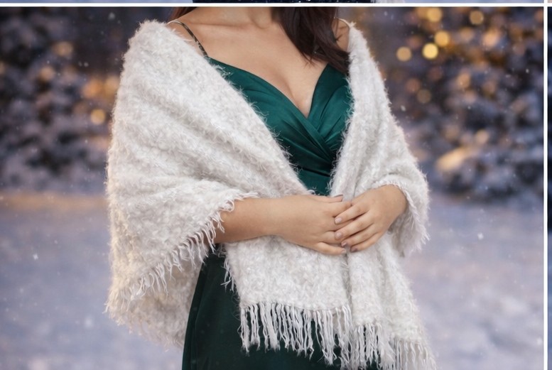 Mandaş Style El Dokuma Angora Bayan Şalı-Beyaz görsel 3