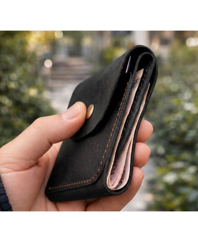 Bakani Leather El Yapımı Hakiki Deri Erkek Cüzdan, Çıtçıtlı Minimal Tasarım Kartlık Para Bölmeli görsel 8