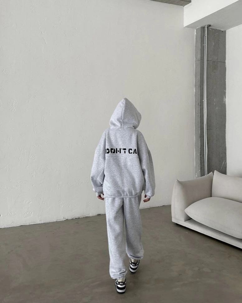 Fantastik Store Kadın Nakış Işlemeli 3 Iplik Pamuklu Sweat Alt-Üst Takım- Gri görsel 2
