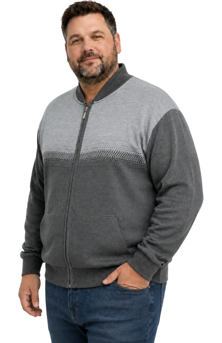 Battal Moda Erkek Büyük Beden Indigo Pixel Cepli Triko Hırka 5xl-6xl-7xl-8xl görsel 2
