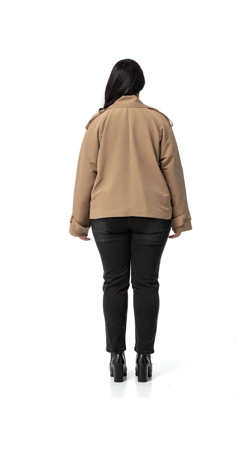 Disentis Modest Büyük Beden Mono Yaka Apoletli Cepli Oversize Astarlı Lacivert Kısa Trençkot görsel 8
