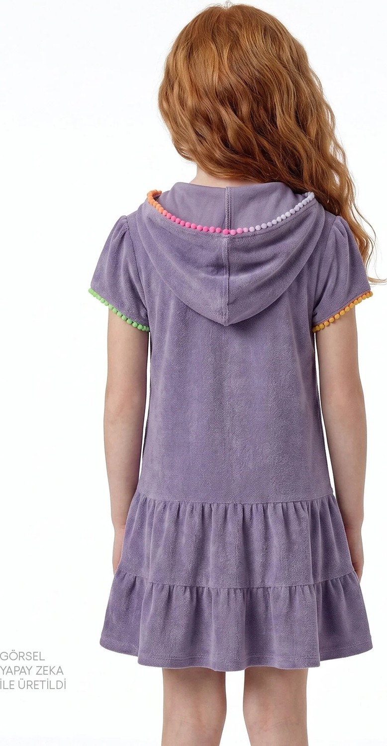 Penti Kız Çocuk Lila Sweet Pastel Lilac Ponponlu Kısa Kollu Havlu Kaftan görsel 2