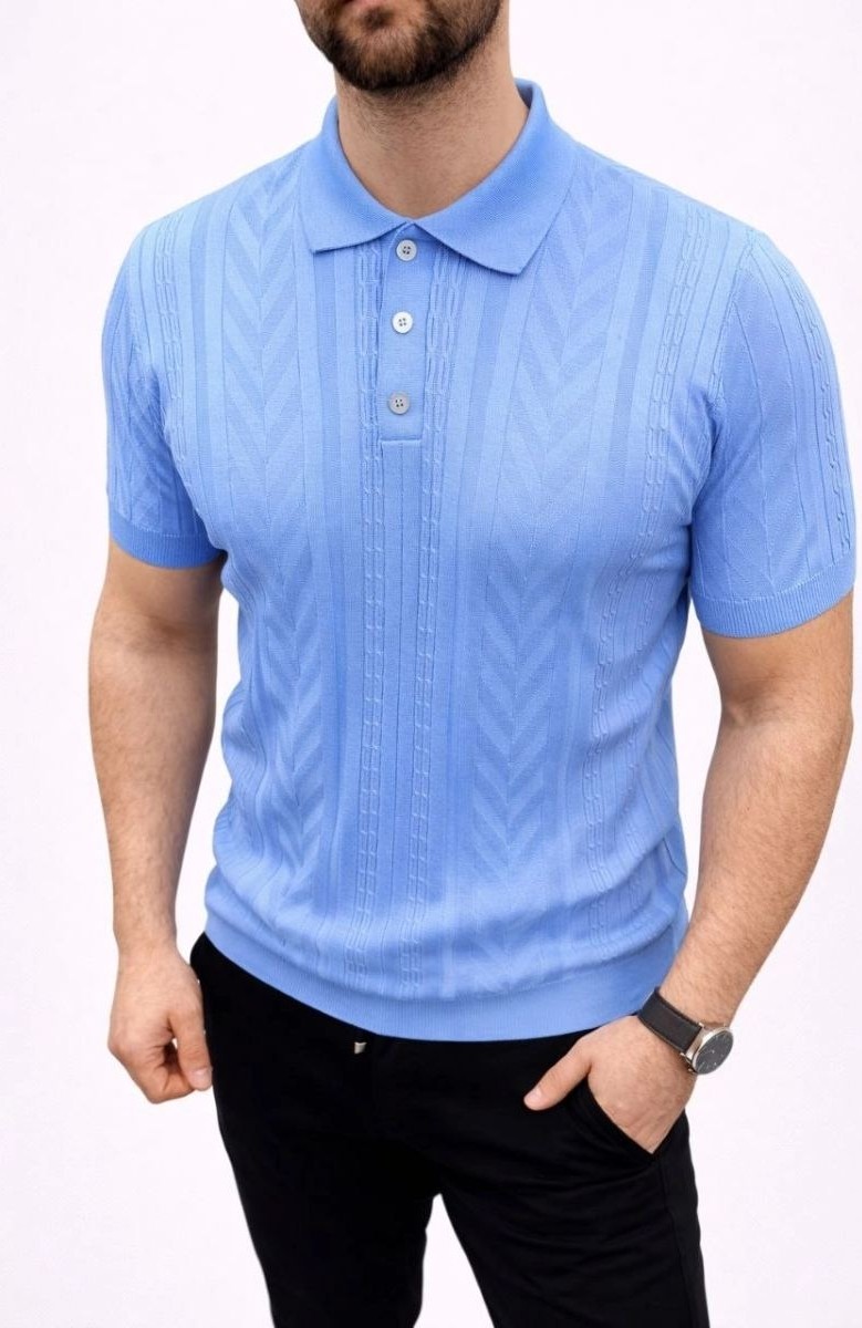 Fantastik Store Erkek Yazlık Triko Tişört Kısa Kol Polo Yaka Düğmeli T-Shirt - Bebek Mavisi görsel 3