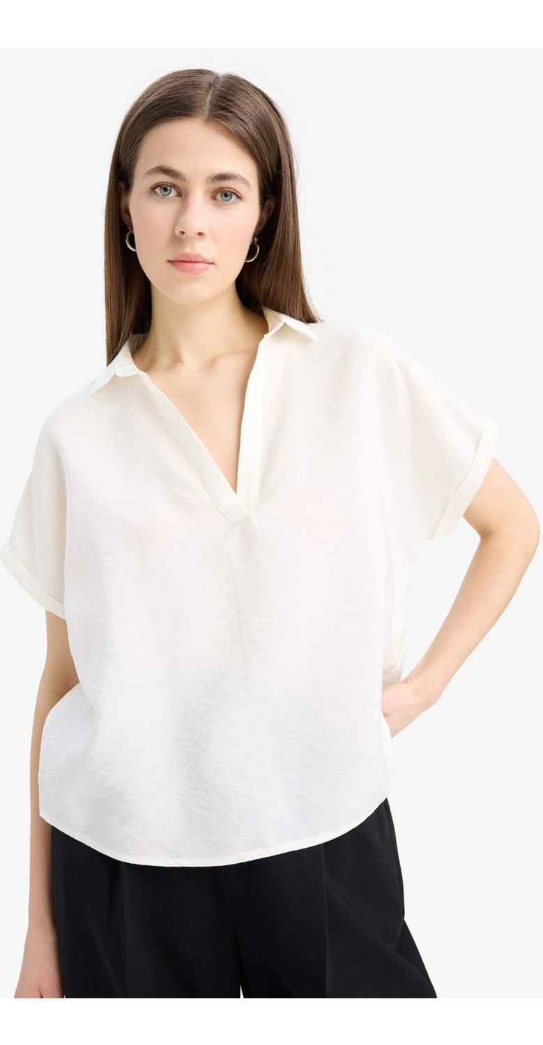 DeFacto Comfort Fit Gömlek Yaka Basic Bluz E5989AX25SP görsel 3