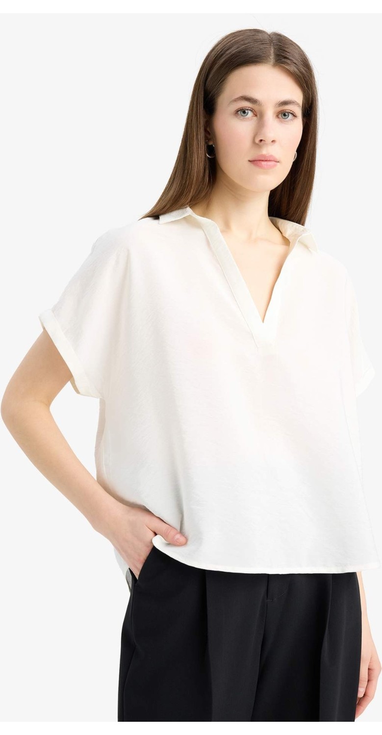 DeFacto Comfort Fit Gömlek Yaka Basic Bluz E5989AX25SP görsel 4
