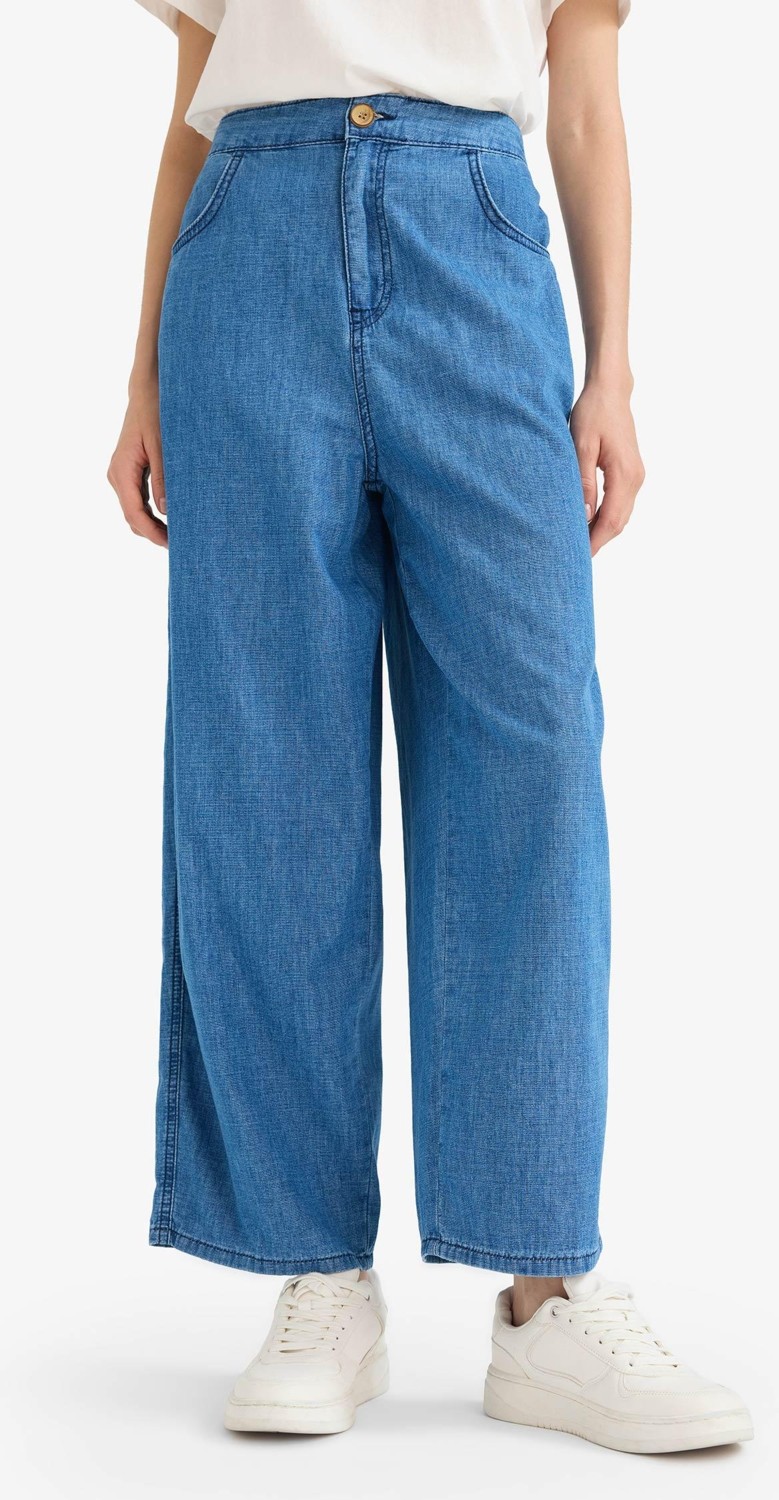 DeFacto %100 Pamuk Culotte Beli Lastikli Kısa Paça Bilek Boy Jean Pantolon E3041AX25SM görsel 4