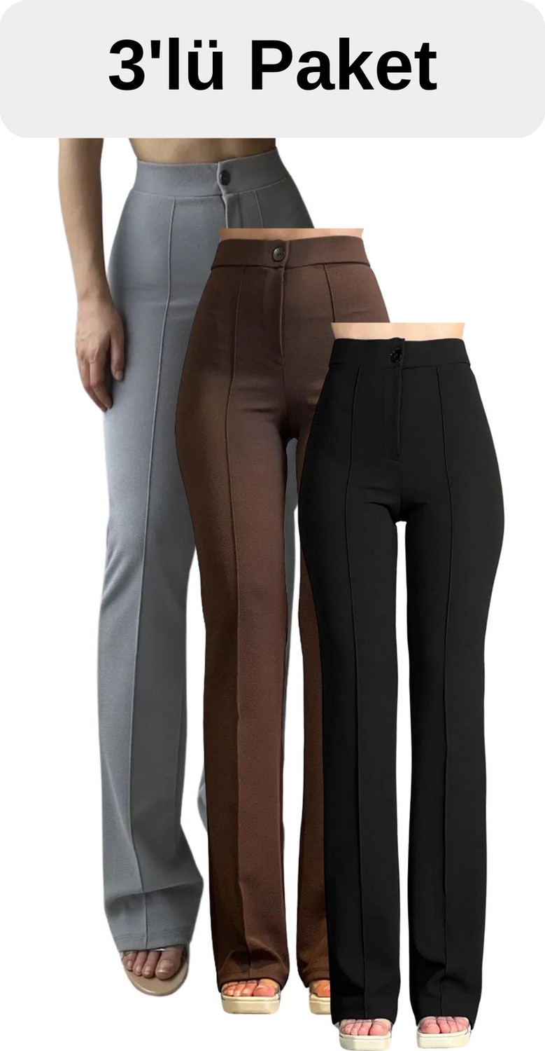 Thiff Gymwear Krep Kumaş Likralı Kadın Palazzo Pantolon 3'lü Set görsel 7