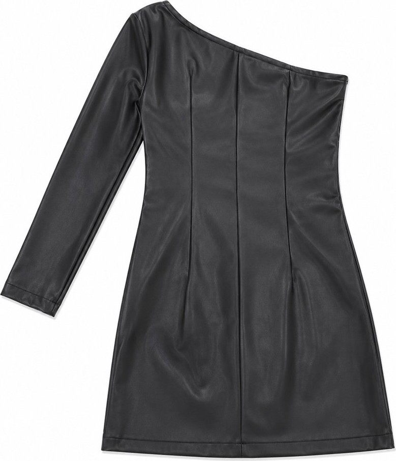 LTB Skinny Fit Deri Görünümlü Mini Siyah Elbise görsel 4