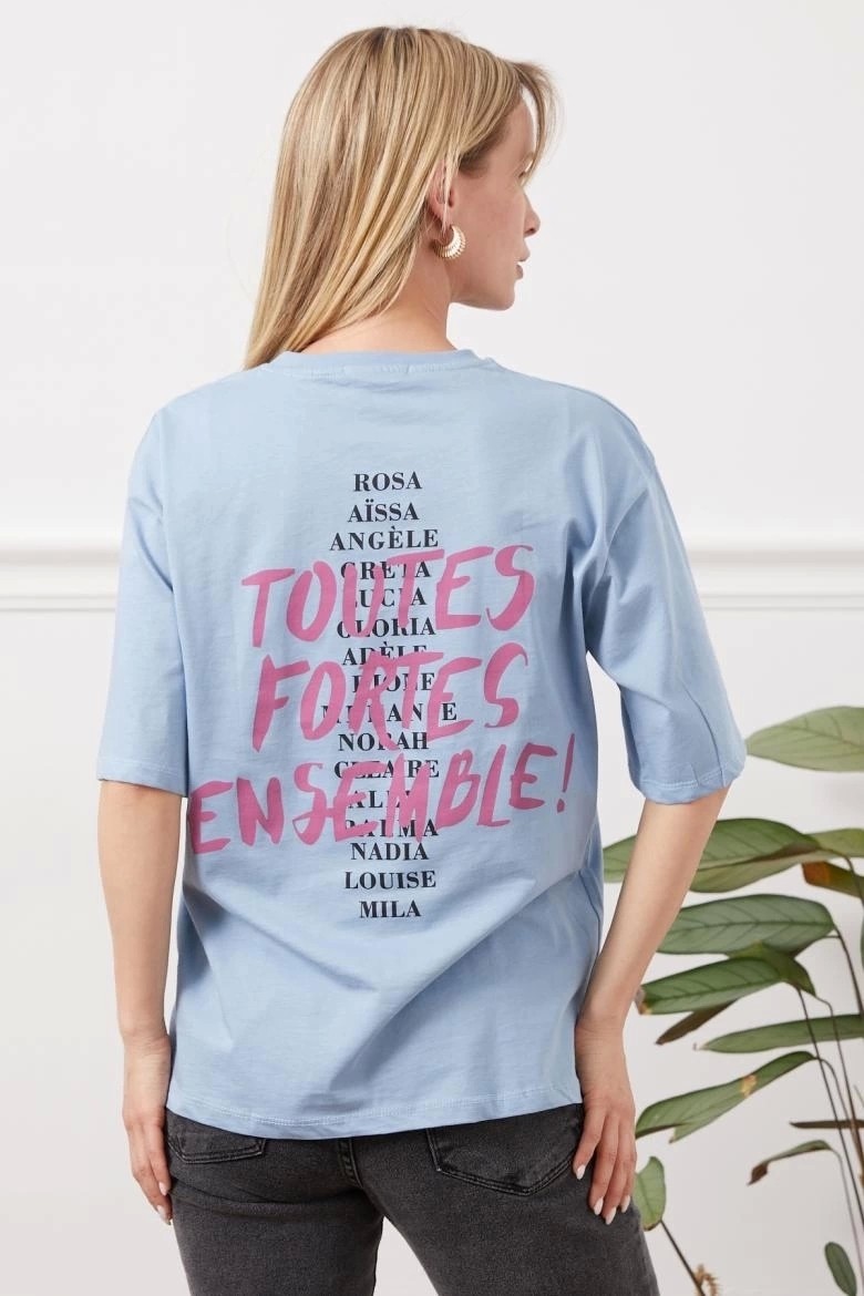 Combin Baskılı Tişört Mavi görsel 2