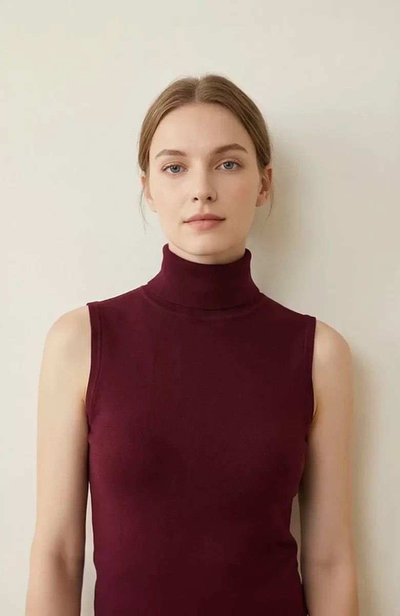 Lux Store Kadın Bordo Kolsuz Balıkçı Yaka Bluz