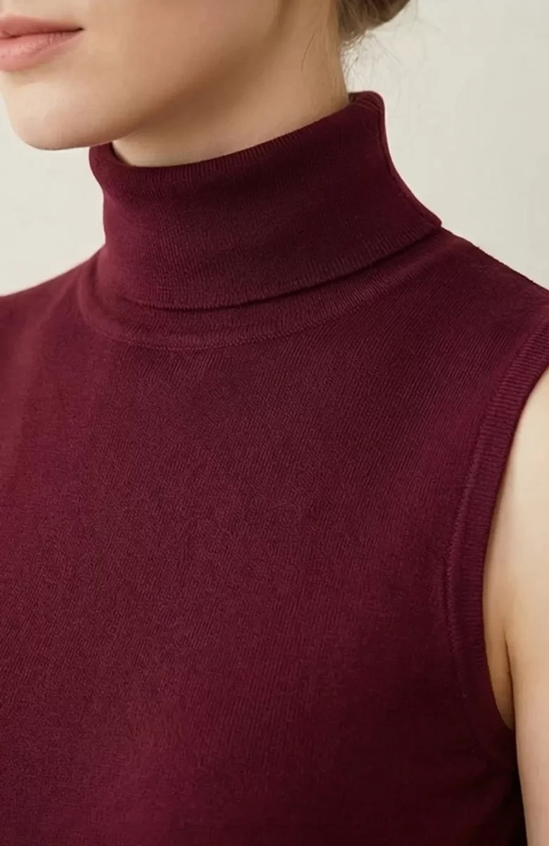 Lux Store Kadın Bordo Kolsuz Balıkçı Yaka Bluz görsel 2