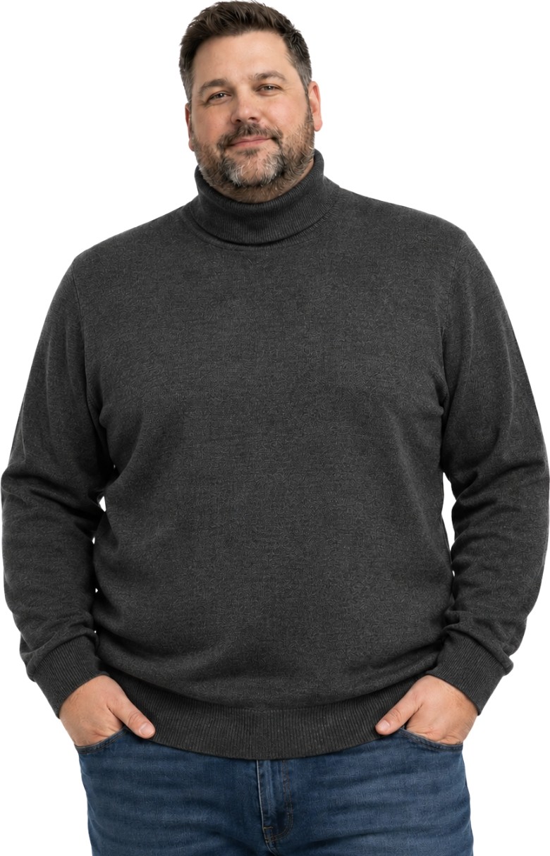 Battal Moda Erkek Büyük Beden Antrasit Tam Balıkçı Triko Kazak 3xl-4xl-5xl-6xl