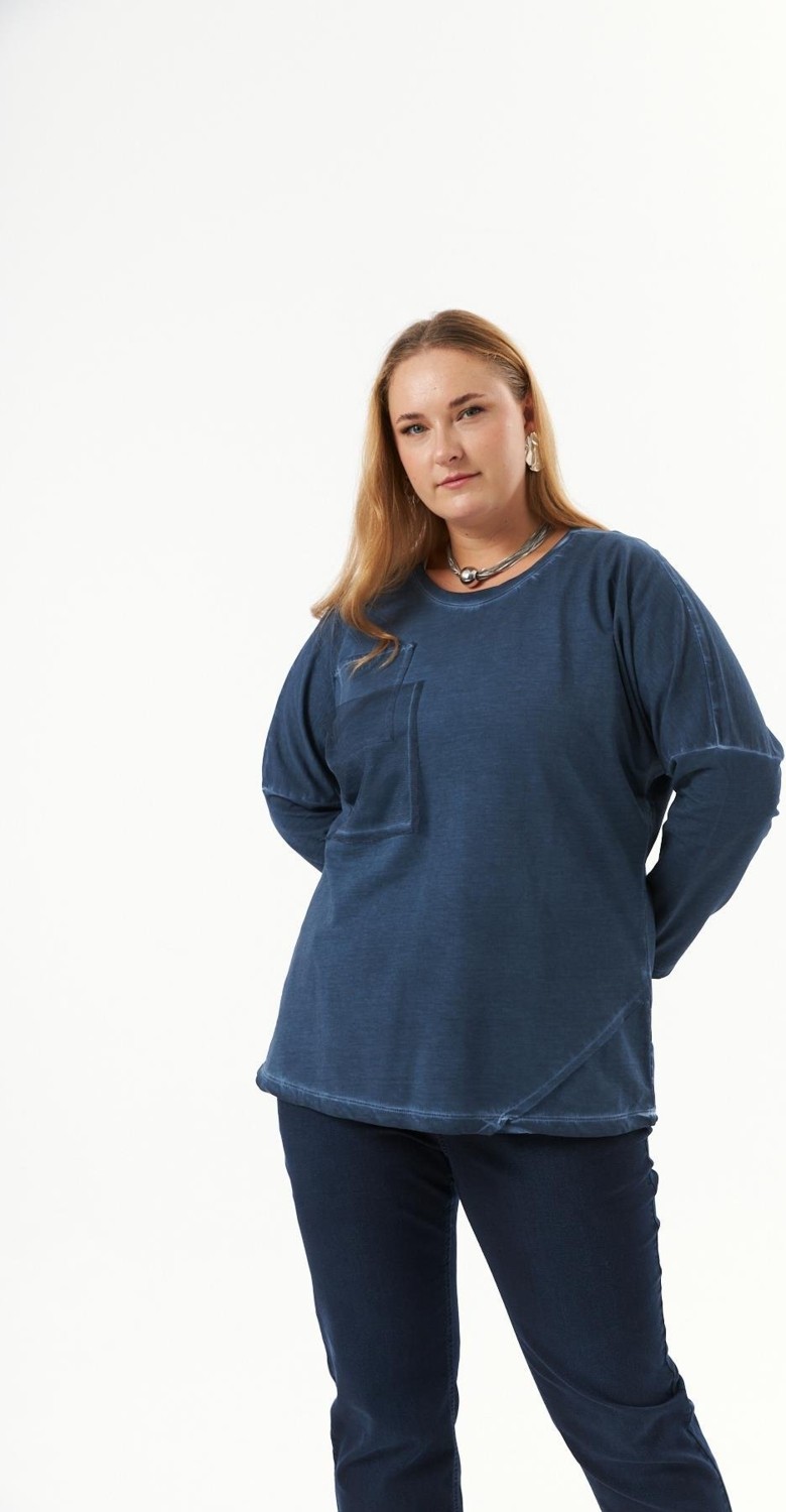 Rmg Büyük Beden Cep Detay Parça Boya Sweatshirt Indigo görsel 7