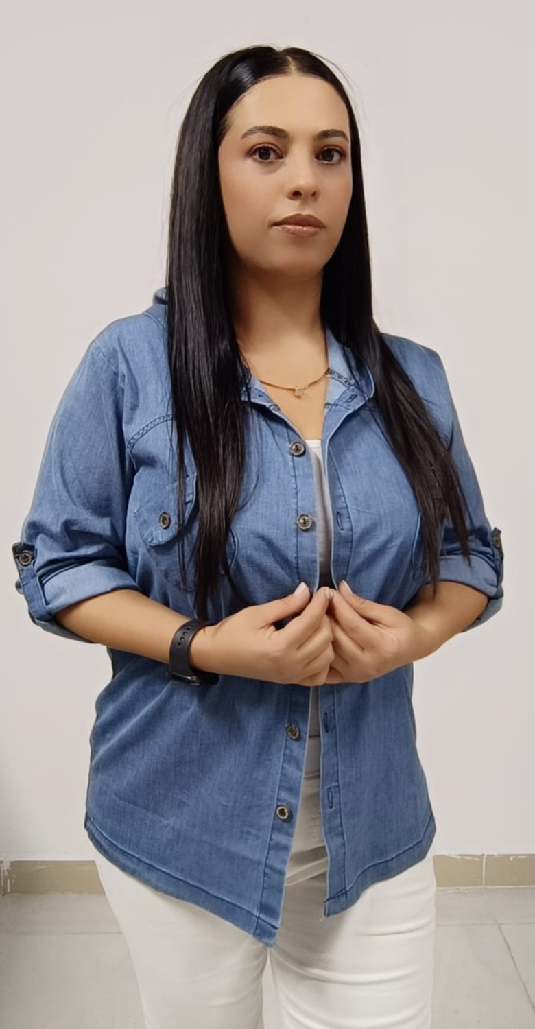 Akşen Giyim Büyük Beden Ince Kot Denim Kumaş Kapşonlu Katlanabilir Kollu Iki Cepli Jean Ceket Gömlek