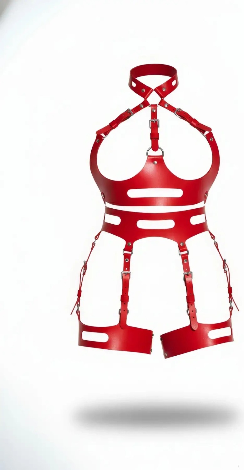 Nemere Kırmızı Jartiyer Harness Deri Ayarlanabilir Tokalı Vücut Kemerleri - APFT1302 görsel 3
