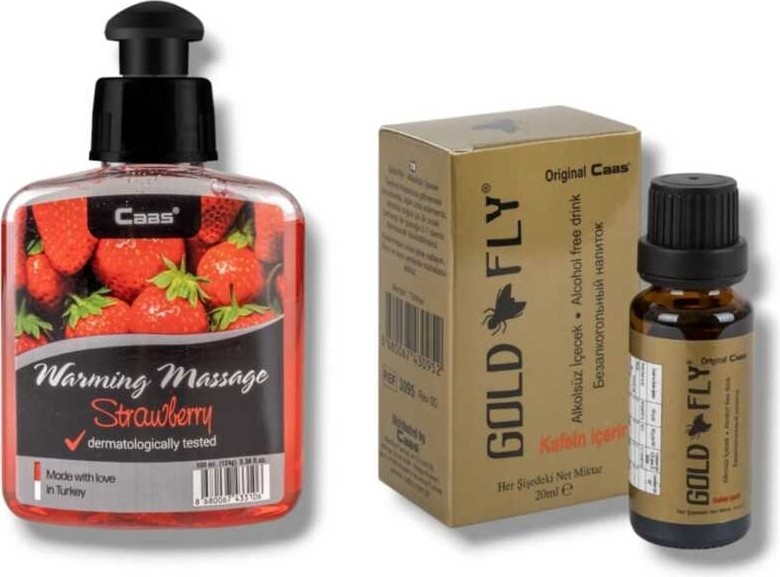TeknoKapsül Caas Çilek Aromalı Isıtıcılı Cinsel Masaj Yağı 100 ml + Gold Fly Kadınlara Özel Damla