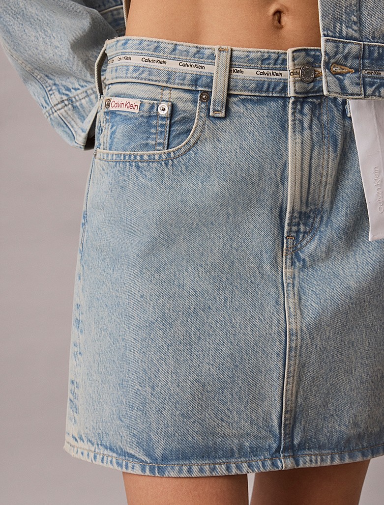 Calvin Klein Kadın Normal Kalıp Pamuklu Mini Denim Mavi Etek LV047G727G-YP3