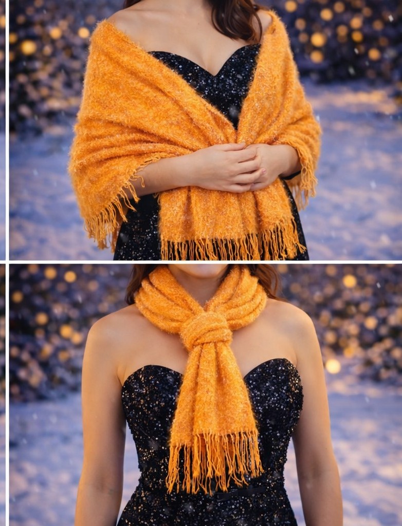 Mandaş Style El Dokuma Angora Bayan Şalı-Hardal görsel 2