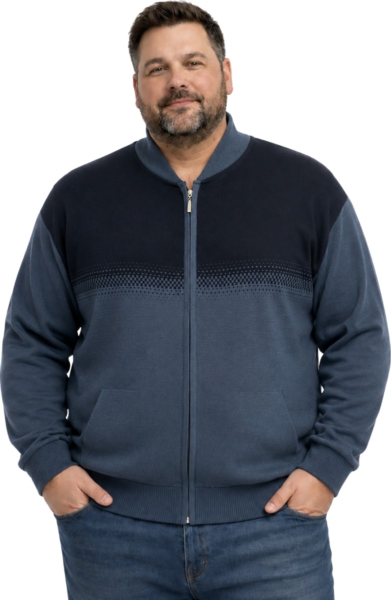 Battal Moda Erkek Büyük Beden Indigo Pixel Cepli Triko Hırka 5xl-6xl-7xl-8xl