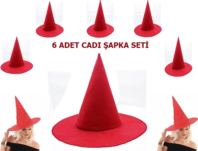 TeknoKapsül Kırmızı Keçe Cadı Şapkası Yetişkin-Çocuk Uyumlu