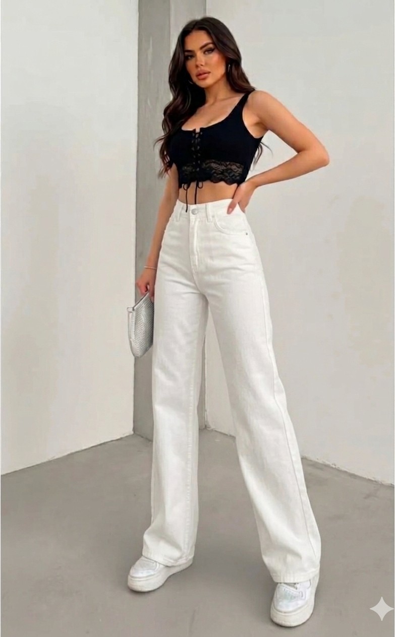 Layal My Beauty Lmb Kadın Palazzo Salaş Rahat Kesim Likralı Yüksek Bel Jeans Kot Pantolon Yeni Sezon