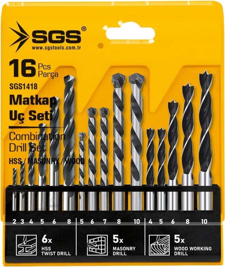 Die Grup Sgs 16 Parça Matkap Uç Seti (Hss/beton/ahşap) SGS1418