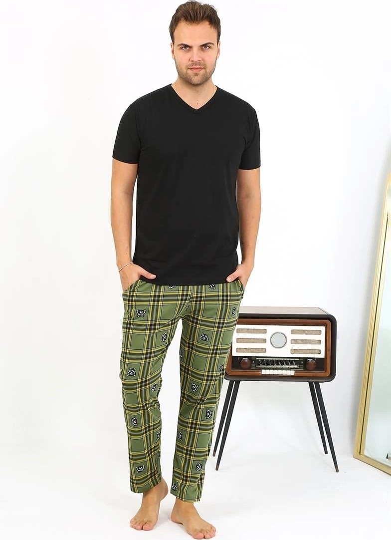 Melonika Erkek Ekoseli Desen Penye Tek Alt Pijama Haki Çmş görsel 2
