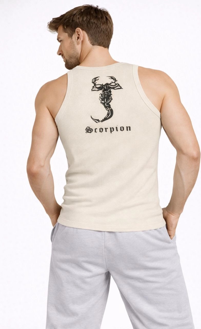 Asmedo Erkek Fitilli Atlet Sıfır Yaka Slim Fit Arka Baskılı Spor Atlet - Krem