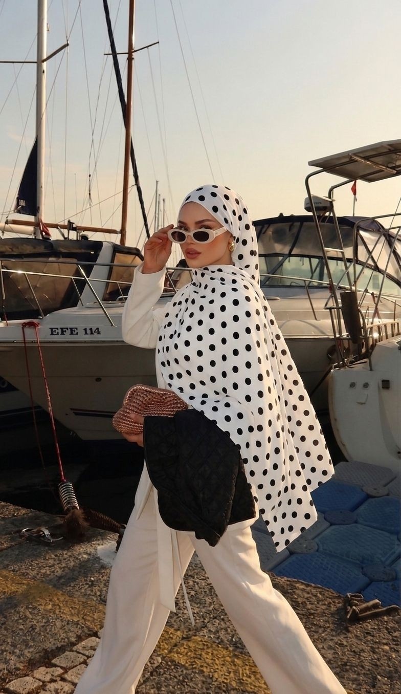 Revam Collection Puantiye Desenli Pamuk Soft Şal görsel 2