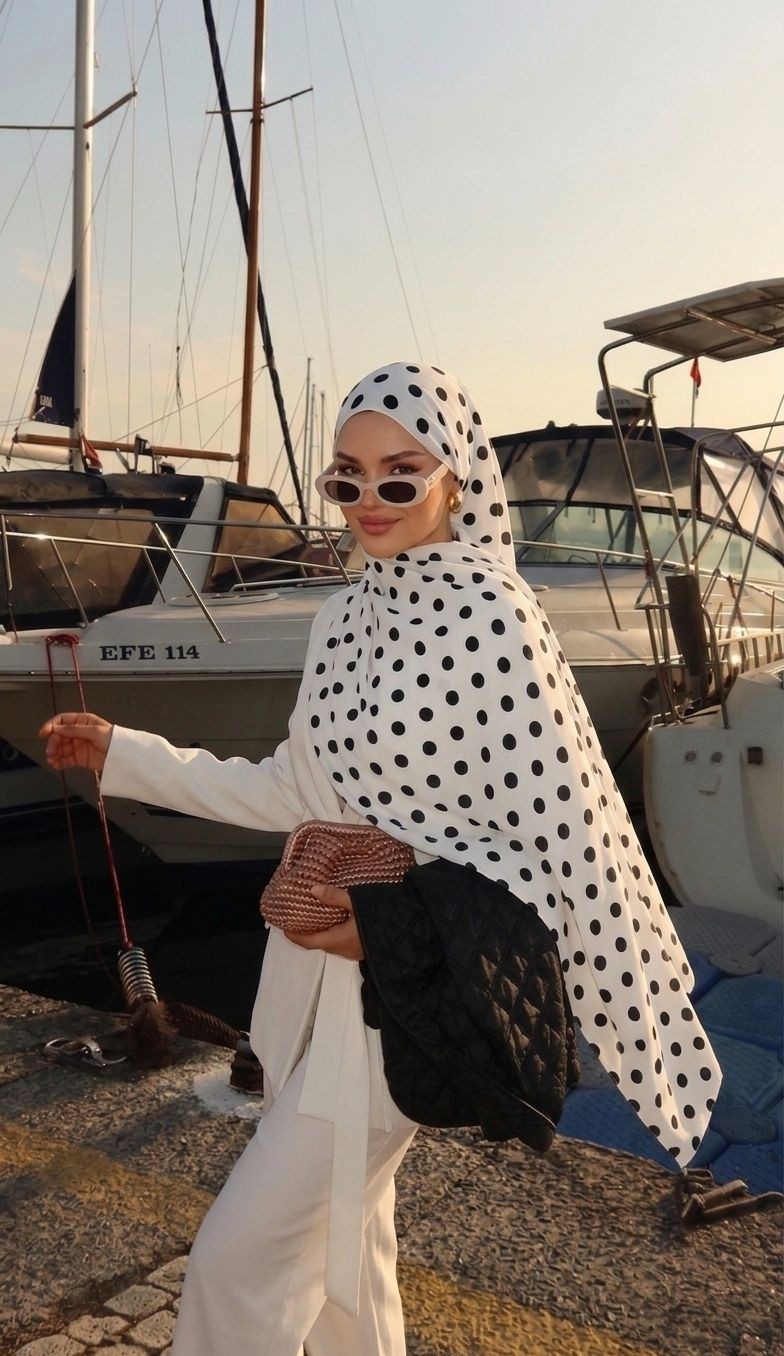 Revam Collection Puantiye Desenli Pamuk Soft Şal görsel 3