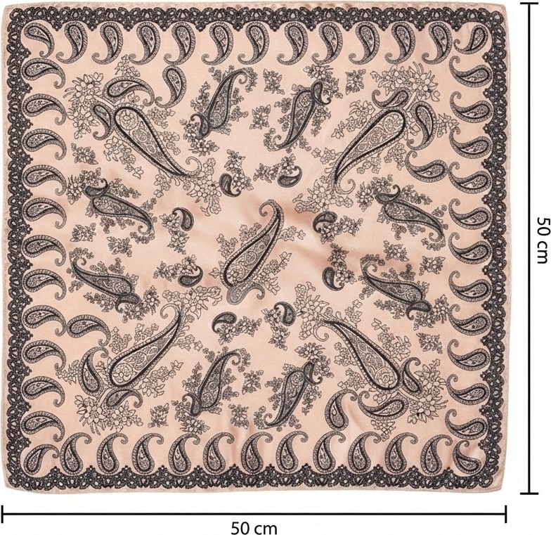 JZ Moda Paisley Desenli Lüks Saten Kare Fular - 50X50 cm Çok Amaçlı Bandana görsel 2