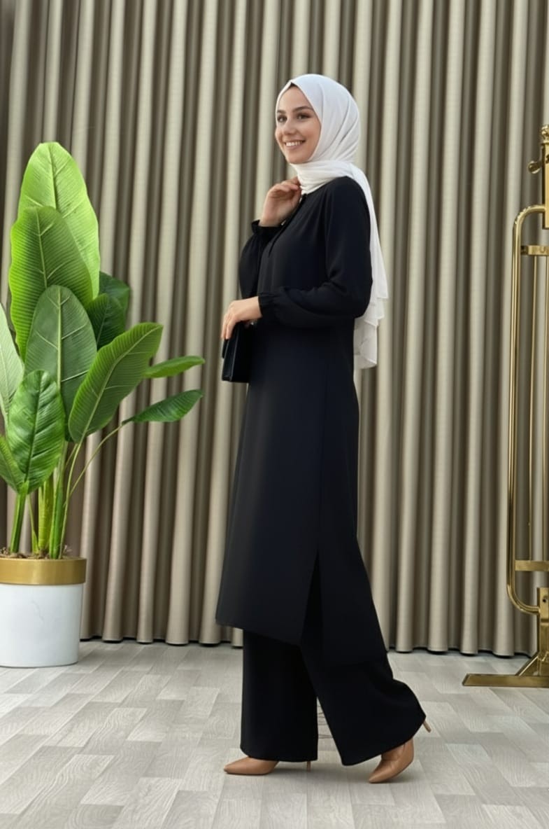 Mismoly Tesettür Ikili Takım Uzun Tunik Bol Paça Pantolon