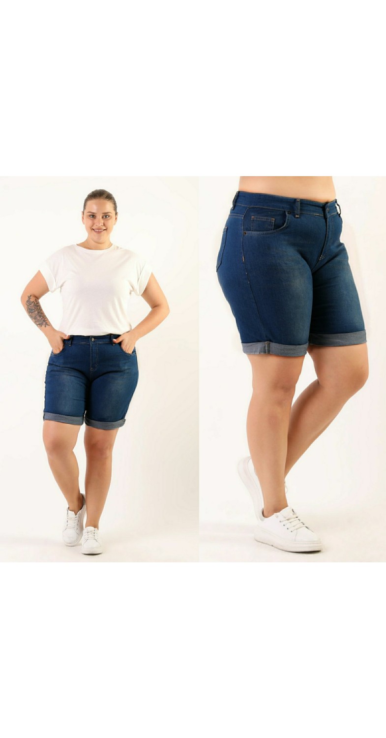 Haimoda Kadın Büyük Beden Duble Paça Kot Şort görsel 6
