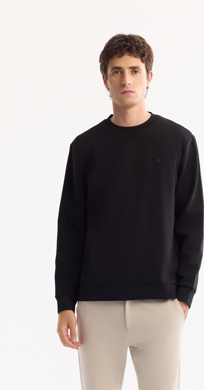 AVVA Erkek Ekru Bisiklet Yaka Pamuklu Bi-Stretch Regular Fit Sweatshirt A52Y1271