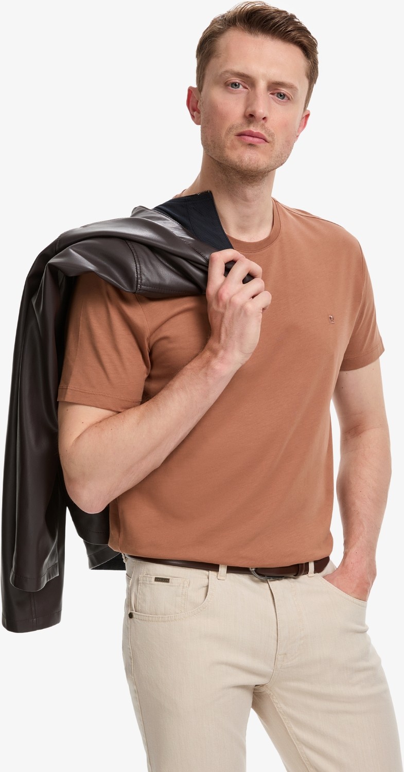 Pierre Cardin Erkek Bordo Slim Fit %100 Pamuk Bisiklet Yaka Basic Tişört 50325307-VR014 görsel 6