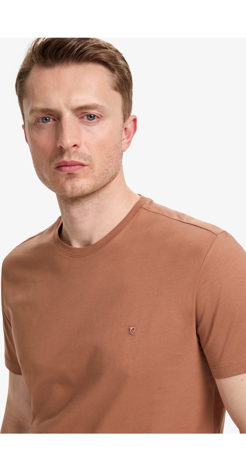 Pierre Cardin Erkek Bordo Slim Fit %100 Pamuk Bisiklet Yaka Basic Tişört 50325307-VR014 görsel 7