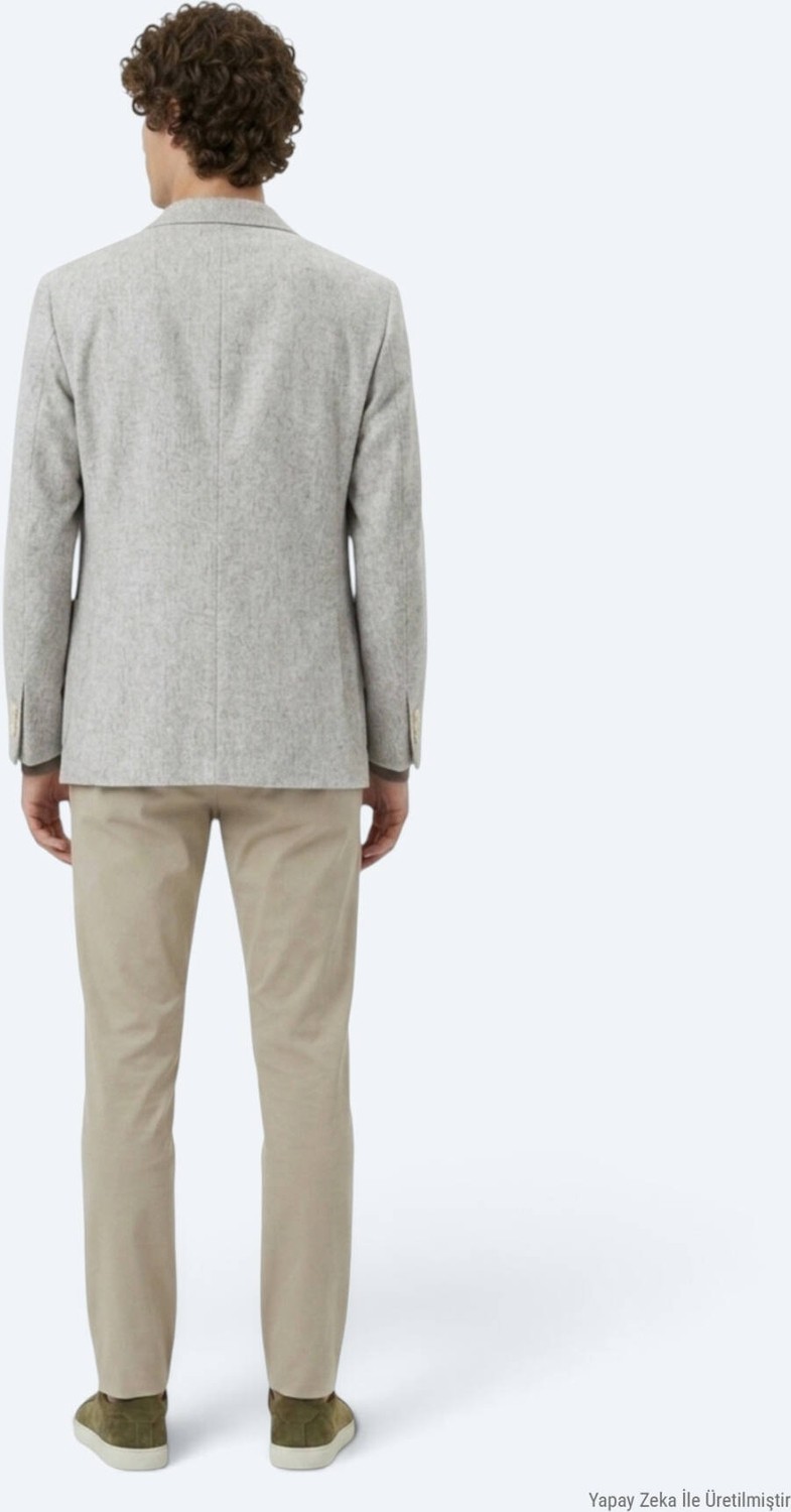 Kip Açık Kahve Desenli Modern Fit Yün Karışımlı Ceket görsel 5