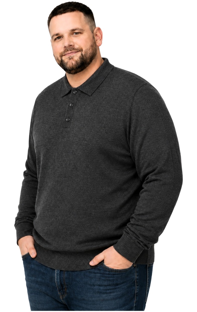 Battal Moda Erkek Büyük Beden Melanj Lacivert Düğmeli Polo Yaka Triko Kazak 3xl-4xl-5xl-6xl görsel 2