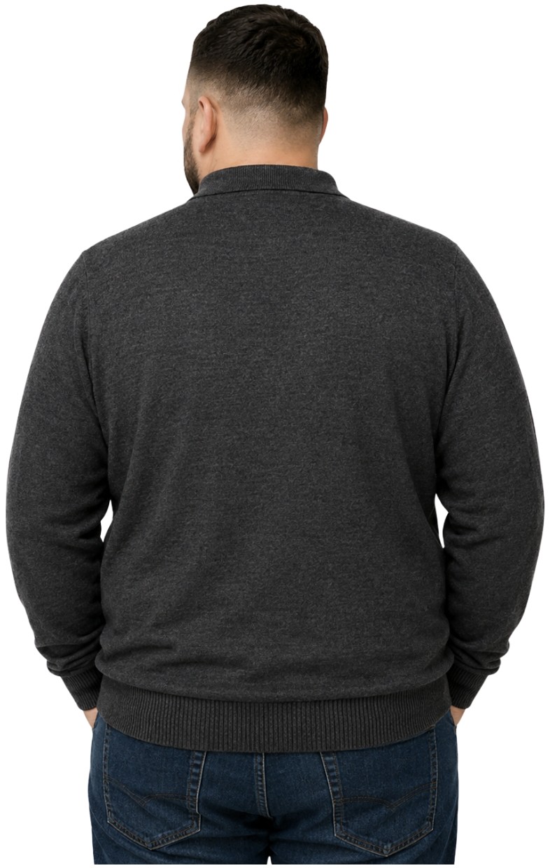Battal Moda Erkek Büyük Beden Melanj Lacivert Düğmeli Polo Yaka Triko Kazak 3xl-4xl-5xl-6xl görsel 3
