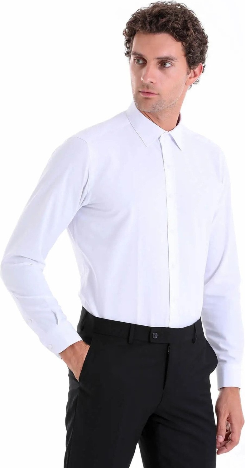 Hatemoğlu Erkek Beyaz Slim Fit Pamuklu Uzun Kollu Gömlek görsel 3
