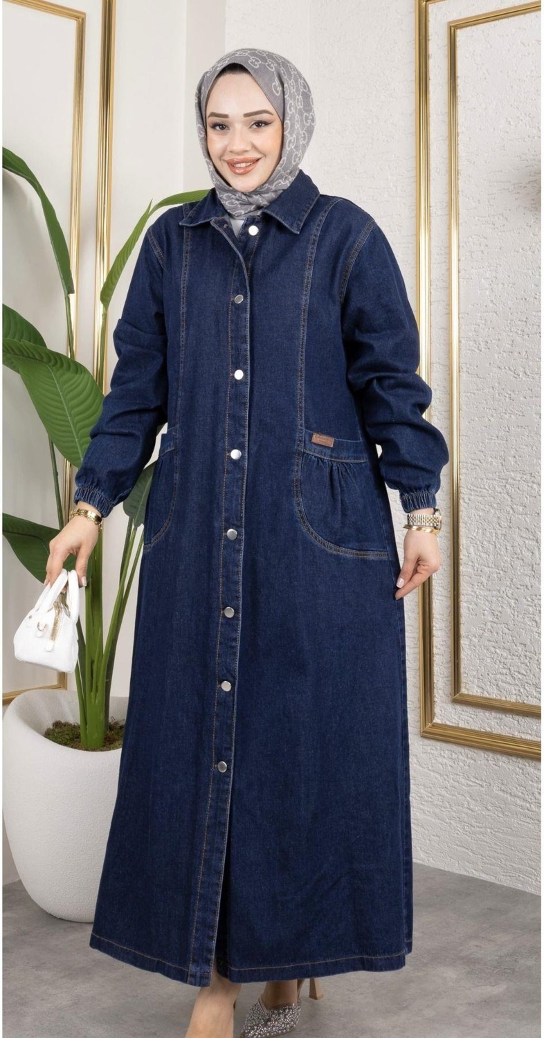 Harma Time Butik Kadın Düğmeli Cepli Kar Yıkamalı Denim Kot Kap görsel 6