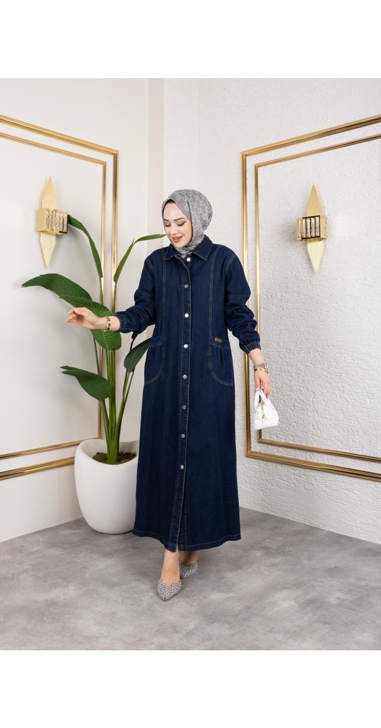 Harma Time Butik Kadın Düğmeli Cepli Kar Yıkamalı Denim Kot Kap görsel 7
