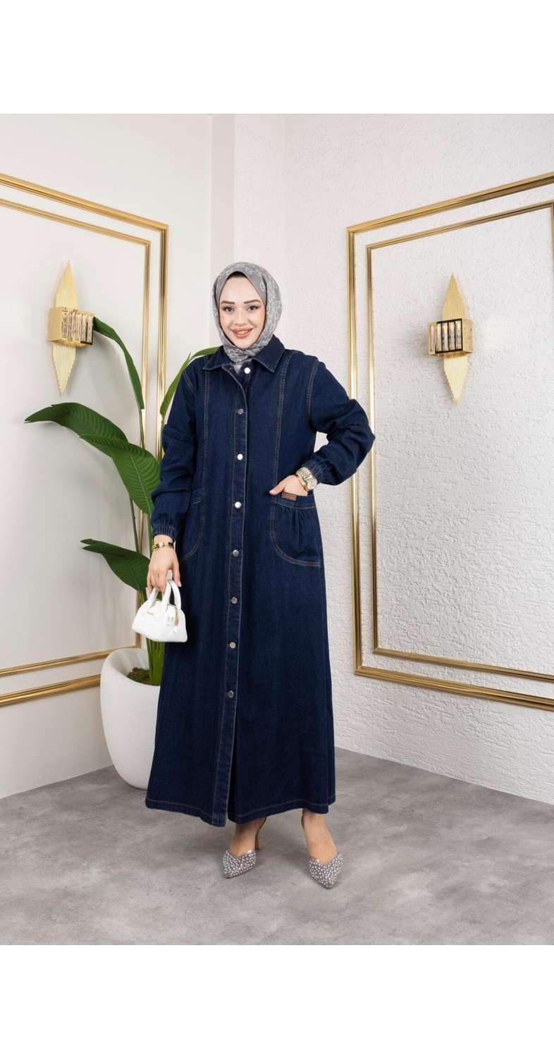 Harma Time Butik Kadın Düğmeli Cepli Kar Yıkamalı Denim Kot Kap görsel 8