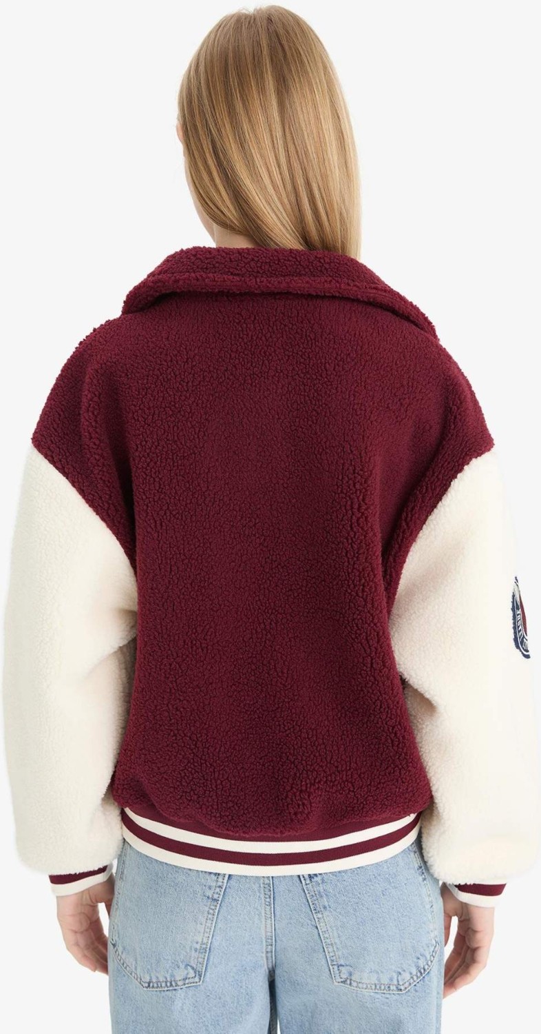 DeFacto Oversize Geniş Kalıp Polo Yaka Pelüş Bomber Ceket E9838AX25WN görsel 7