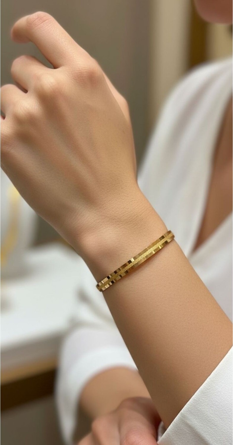 Kuyumcu Nurettin 8 gr (Gram) Ortası Simli Çöp Bilezik Yatırımlık Işçiliksiz 22 Ayar Altın