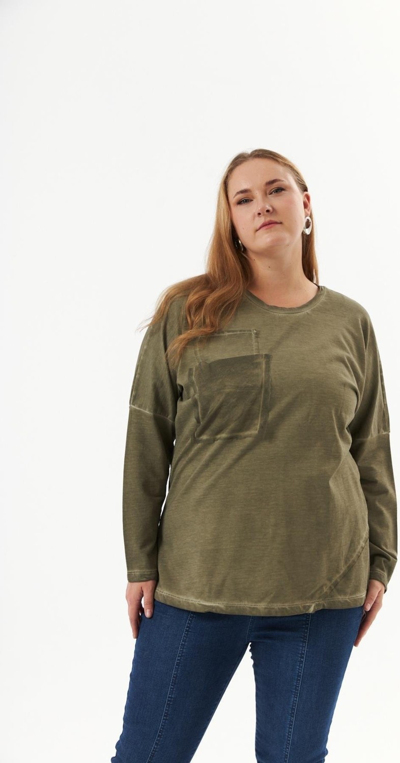 Rmg Büyük Beden Cep Detay Parça Boya Sweatshirt Haki1 görsel 5