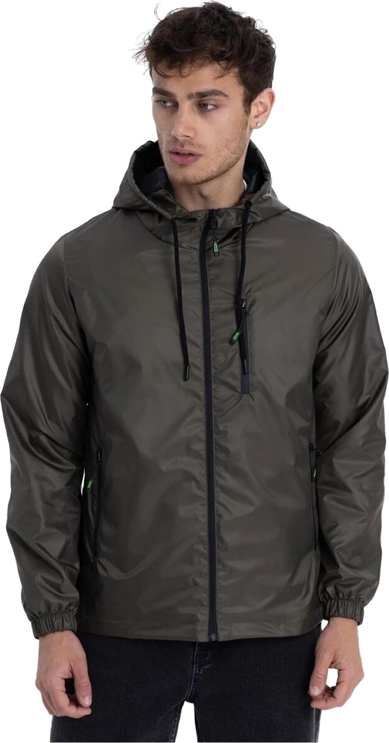 1001 Erkek Yağmurluk, Kapüşonlu Su Geçirmez & Rüzgar Geçirmez Yağmurluk, Astarlı, Fermuarlı,