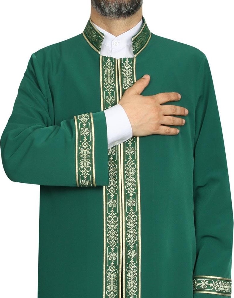 Yaser Giyim Hakim Yaka Cübbe - Yeşil - Yeşil Bordür